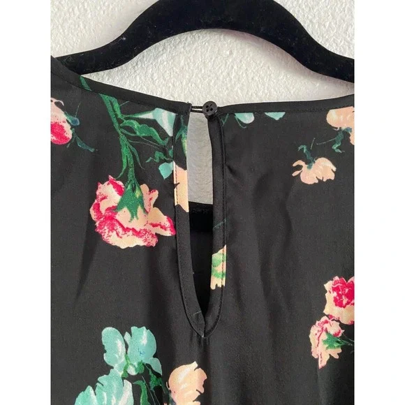 K / Lab Assymetrical Black Floral Dress Ruffle Boho Sz S‎ - Picture 7 of 10